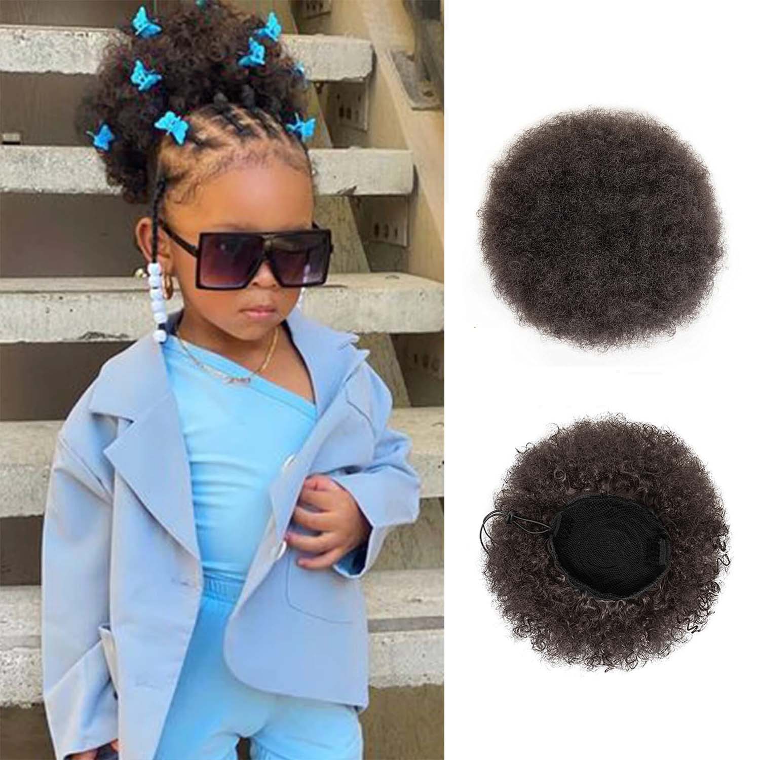 Synthetic 1PCS Kids Ponytail Afro Puff Ponytail for Girls Kids Kinky Curly Hair Updo Donut Chignon Children Small Size Hair Buns: #2