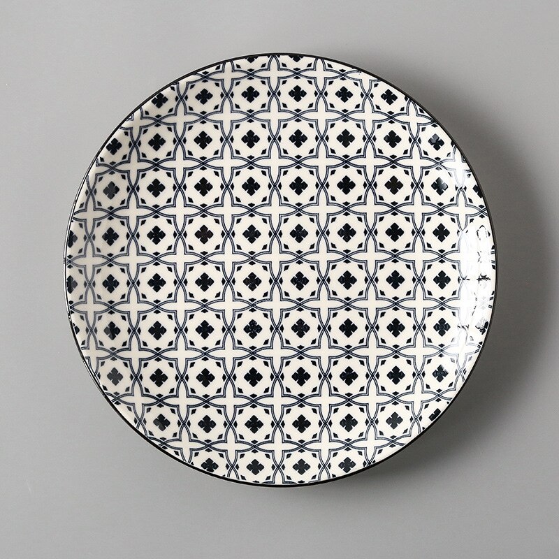 Japanese Style 8 inch Simple Household Round Shallow plate ceramic plate food dinner plates Steak Dishes pratos vaisselle piatti: Blue network 8 inch
