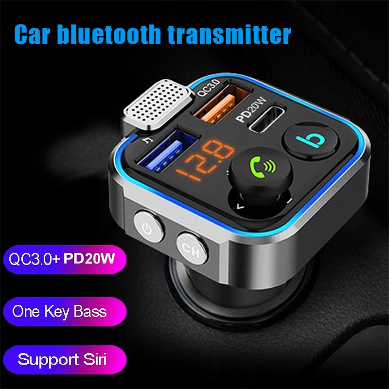Auto Bluetooth 5,0 FM Transmitter Auto MP3 Player Große Mikrofon QC 3,0 PD20W Dual USB Schnelle Ladegerät Auto Elektronik Zubehör