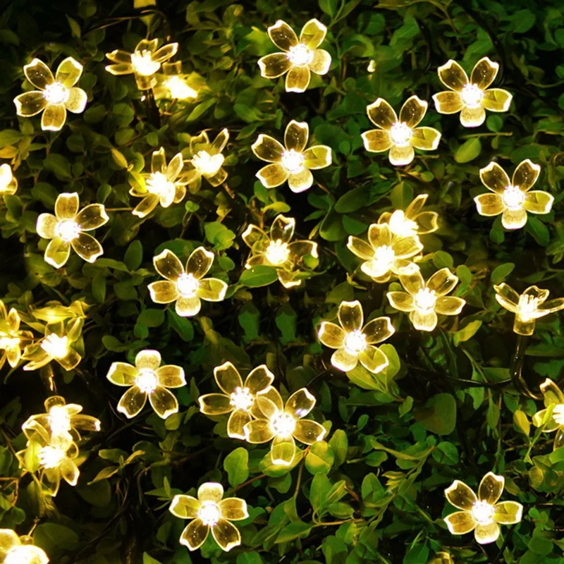 LED-Gartenleuchten für den Außenbereich, Hochzeitsdekoration, 8 Modi, Kirschblüten, Solar-Lichterkette, Weihnachtsfeier, Dekoration, Lichterkette