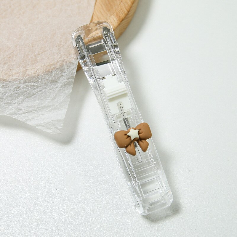 Transparent Cute Stationery Stapler Book Binding Machine One Finger Touch Stapling Reusable Staples School Office Accessories: Butterfly