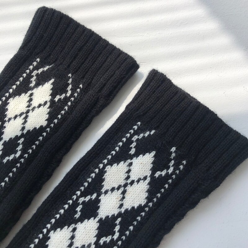 England Style Women Cable Knit Leg Warmers College Student Classic Vintage Argyle Diamond Plaid Foot Cover Calf Socks M6CD