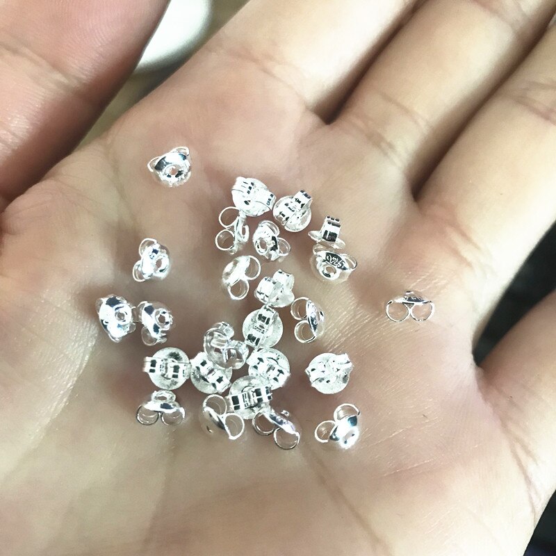 50 Uds. Postes de pendientes hipoalergénicos pendientes de latón chapados en plata 925 4 5 6mm almohadilla plana hallazgos en blanco pendiente de mariposa trasero