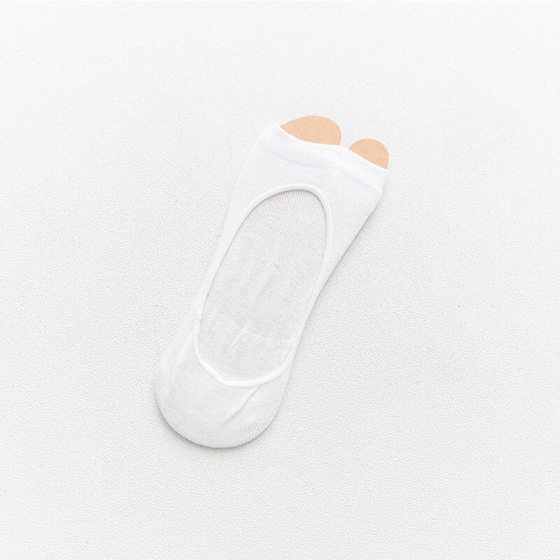 Women Two Toe Socks Summer Breathable Non-Slip Ankle Socks Solid Color Female Cotton Low Cut Boat Socks: white