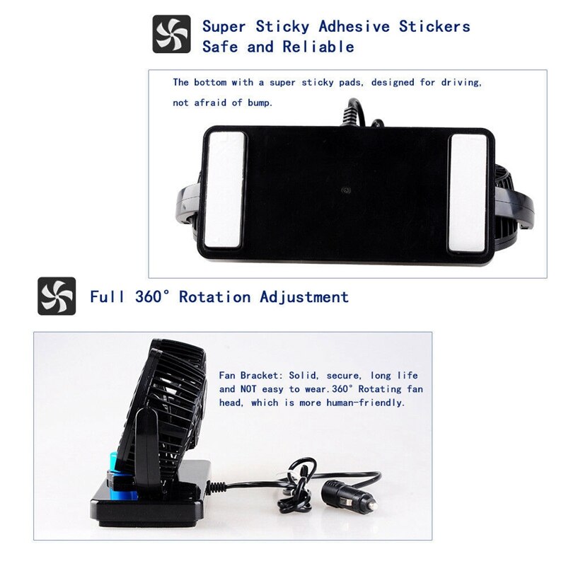 12V 5W Portable Air Conditioner For Car Dual Head Plug In Vehicle Fan Dash Mount