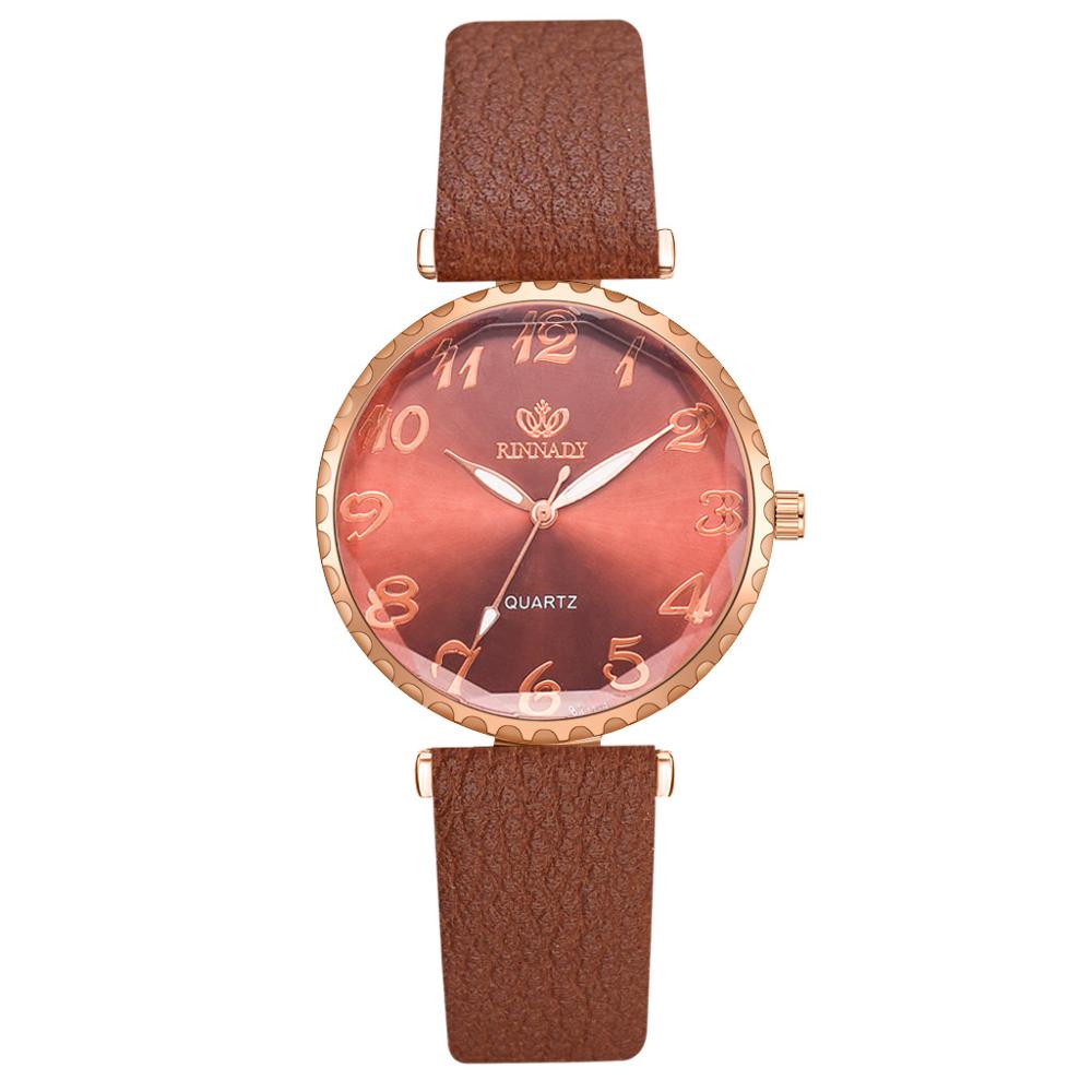 Montre Dame Lederen Band Quartz Horloge Mode Vrouwen Armband Armband Horloge Vijf Delige Set Persoonlijkheid Dameshorloge: brown