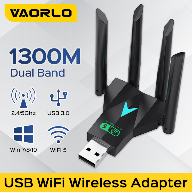 VAORLO 1300Mbps WiFi USB Adapter Dual Band 2.4G/5Ghz Wi-Fi Dongle 802.11AC Powerful Antenna Wireless Receiver For PC/Laptop