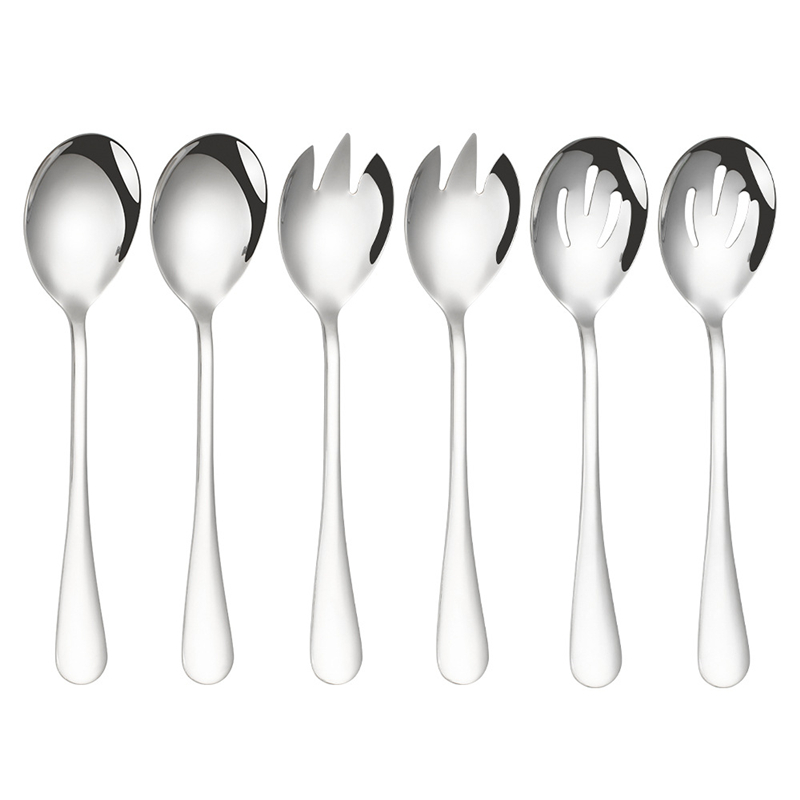 3Pcs Salad Serving Spoon Fork Set Mix Spoons Pot Porridge tool Public Restaurant Serving Kitchenware Using Buffet Utensil: 6pcs Silver