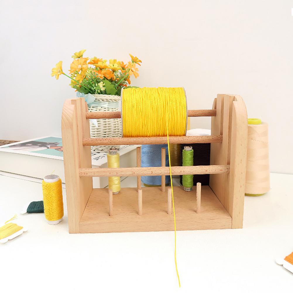 Wooden Thread Rack Thread Spool Holder With Horizontal Rotating Spindles And Vertical Static Spindles For Organizing Embroidery