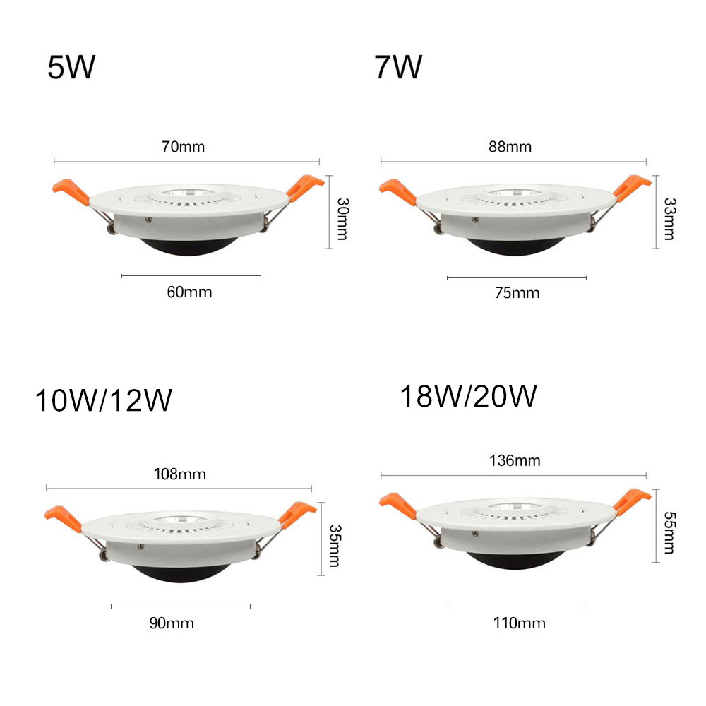 Dimbar led-downlight infälld led-spotlight för taket 5w 7w 12w 220v nedåtriktad lampa, 360 grader roterbar rumsbelysning, lampa