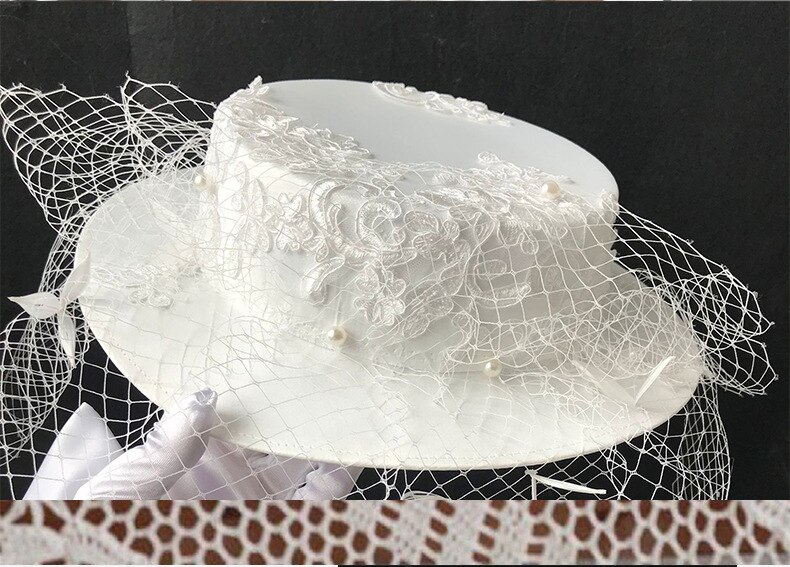 Chapeaux de mariage Vintage en dentelle pour femmes, en filet, accessoires de mariage blancs, pour mariées, fascinateur, Sinamay, gants en voile, cage à oiseaux