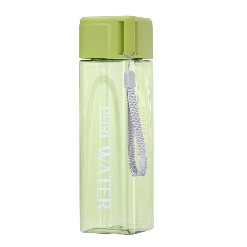 480ml bærbar plast firkantet frostet vandflaske gennemsigtig flaske frugtsaft lækagesikker udendørs sport vandflaske: Grøn