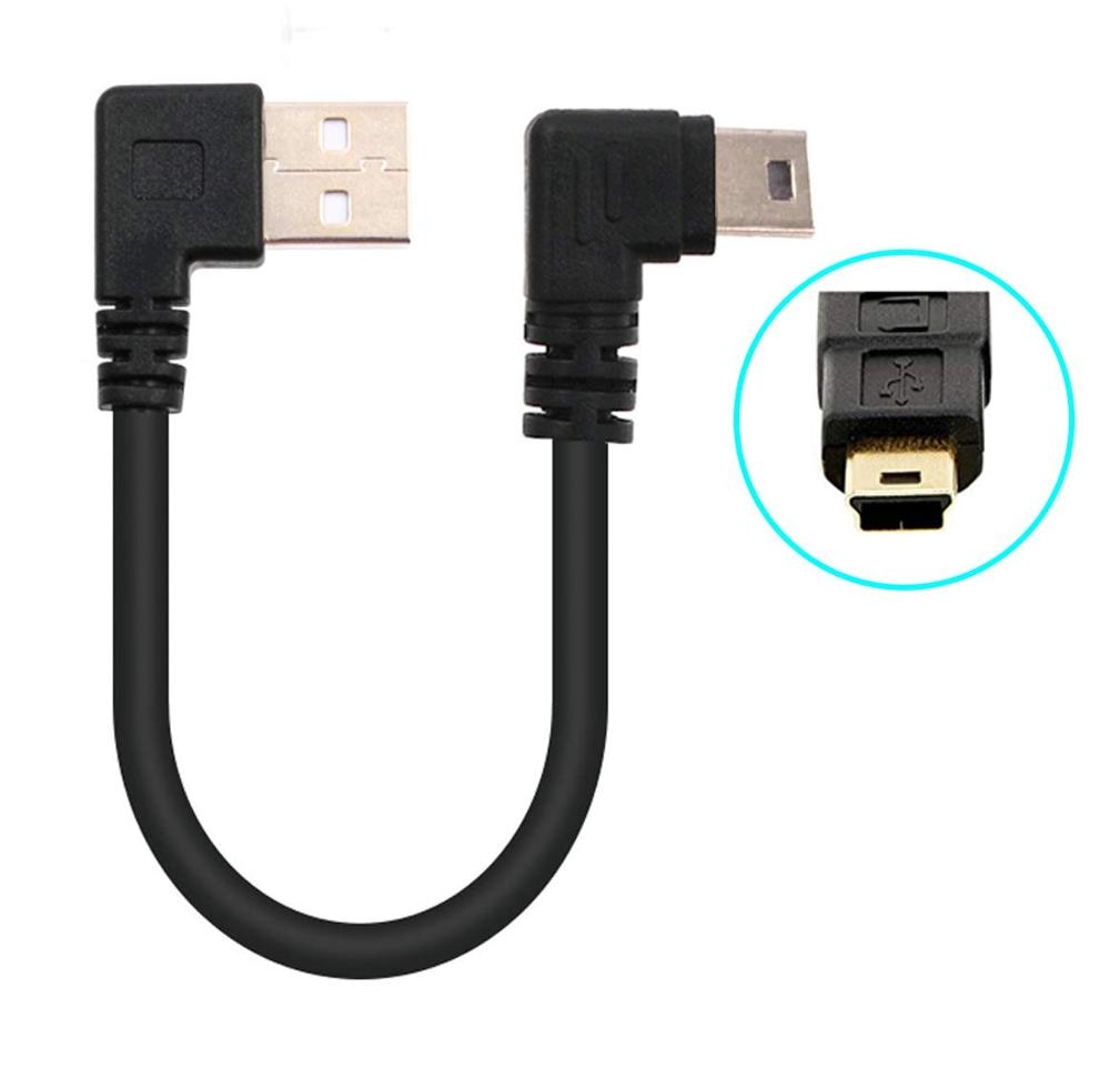 Korte USB 2.0-Kabel Type A Male naar Mini B USB Charger Cable, dubbele 90 Graden Haakse 5 Pin Vergulde 25CM