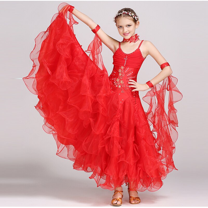 Children Kids Girls Pink White Tango Ballroom Viennese Waltz Dress Waltz Dance Costumes