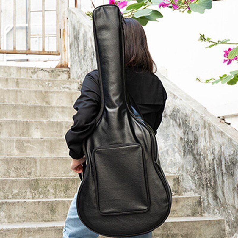 Pu læder guitar taske tommer dobbelt skulder instrument guitar retro enkel stil tykkere vandtæt metal lynlås taske – Grandado