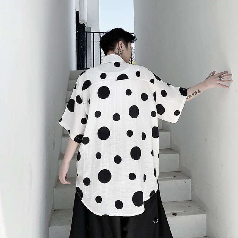 IEFB/desgaste de los hombres Bandage Polka Dot impresión ropa de algodón camiseta de manga corta para hombre verano cómodos tops 9Y1713