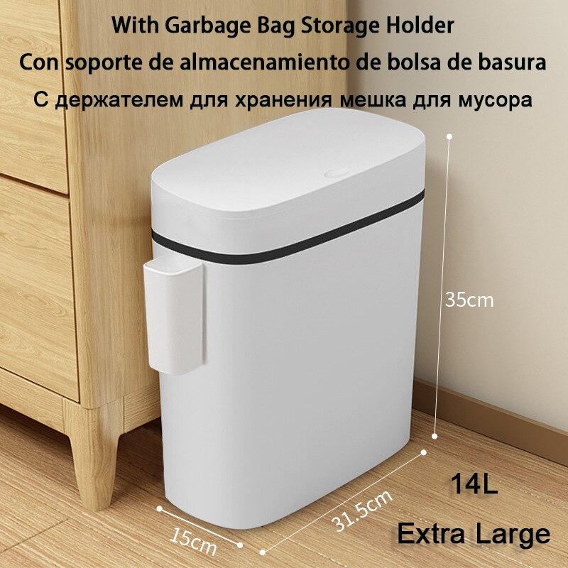 Premium Trash Bin with Lid Large Can Kitchen Basket Household Toilet Waterproof Garbage Waste Narrow Seam Office Container Bins: 14L Extra Large