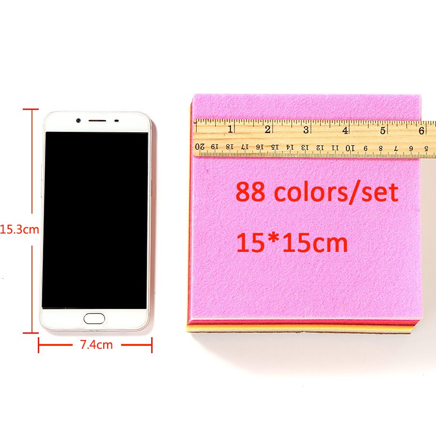 88 kleuren Vilt Stof Geweven Vilt 1mm Dikte 88 Sheets/pack Naaien Materiaal Voor DIY Naald craft Naaien Speelgoed Voor Meisjes: 15X15CM