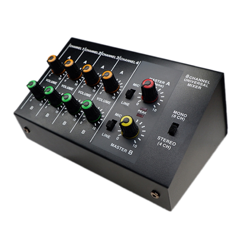 MIX-428 o Mixer 8-Channel o Mixer, pequeño expansor mezclador integrado para instrumentos musicales micrófono (enchufe de la UE)