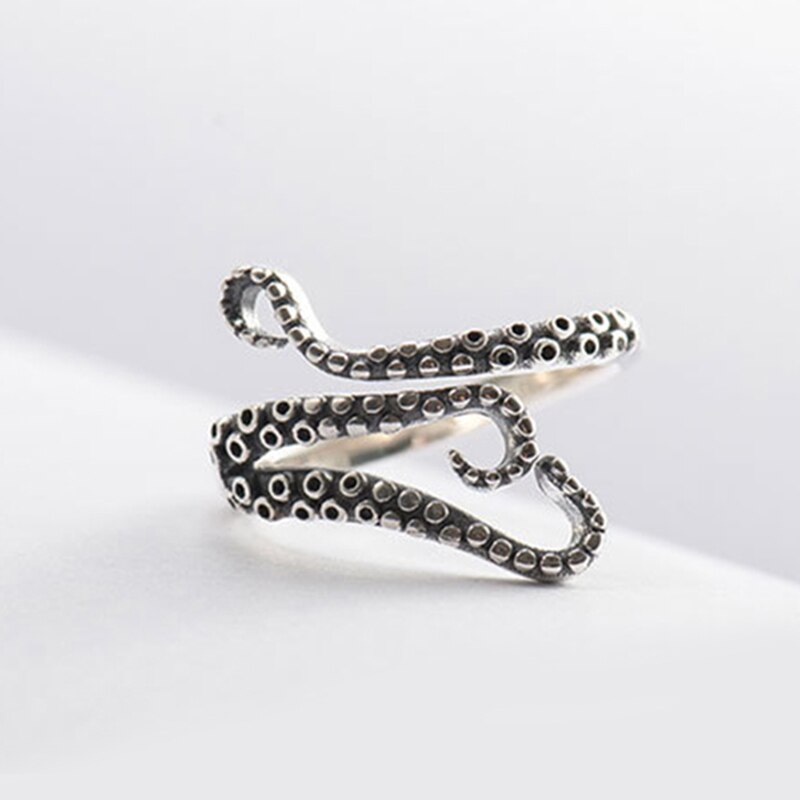 Anillo para mujeres de estilo Punk de Plata de Ley 925 ajustable, anillos únicos Unisex de pulpo, joyería Vintage para mujer