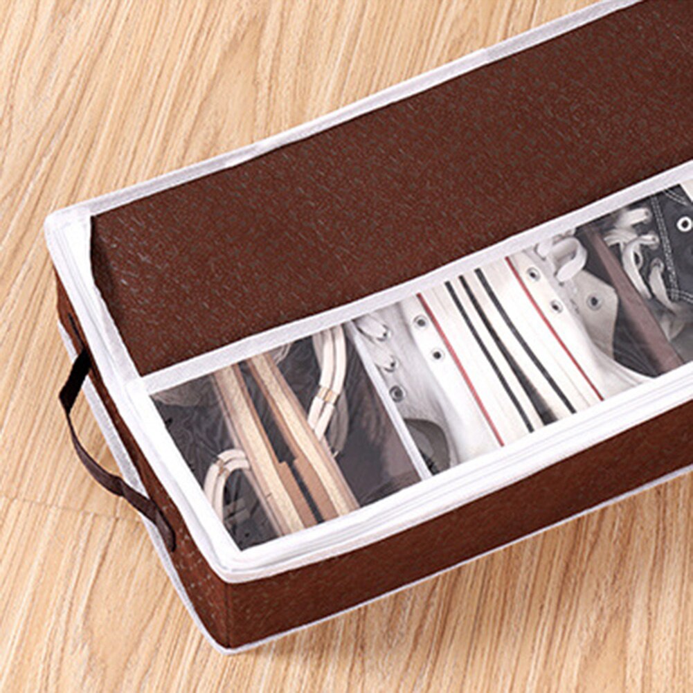 Folding Washable Shoes Storage Box With Zipper PVC Cover Shoe Organizer Boxes Bamboo Charcoal Fiber Non-woven Fabric Storage Box