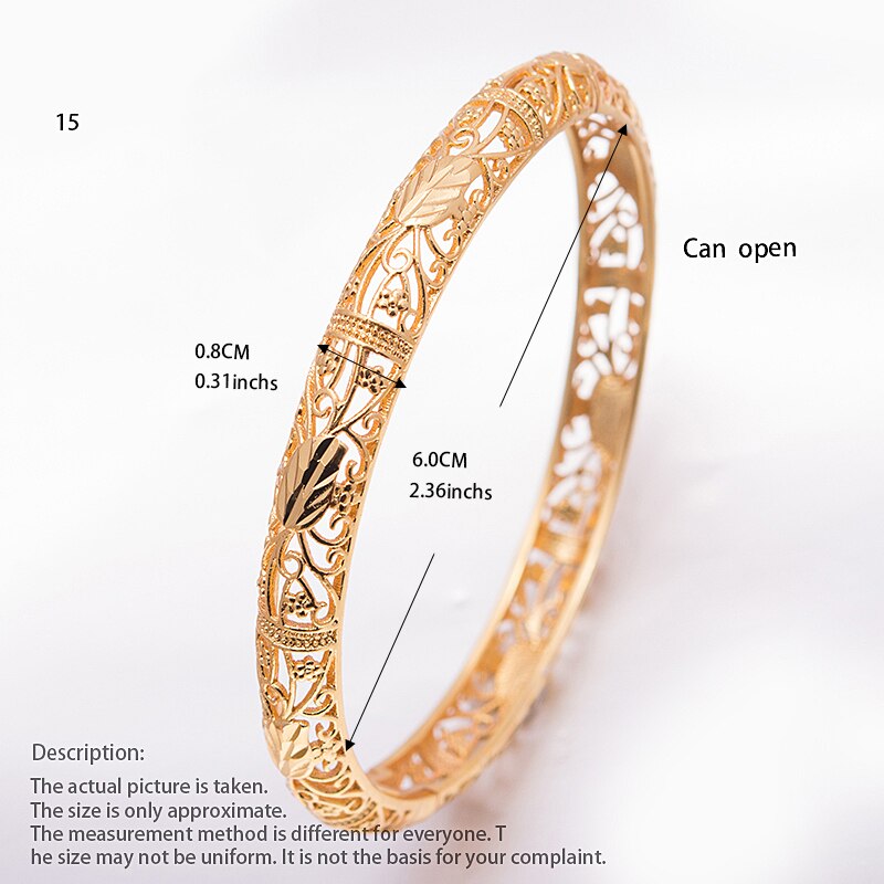 1Pcs/lot Can Open Women Bangles for Women Girl Simple Gold Color leaf Bangles Bracelet Wedding Party Dubai Gold Jewelry