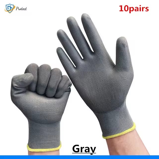 12 Pairs S/M/L Nylon PU Safety Working Gloves Builders Grip for Palm Coating Gloves Carpenters Maintenance Workers Supplies: Blue / XL