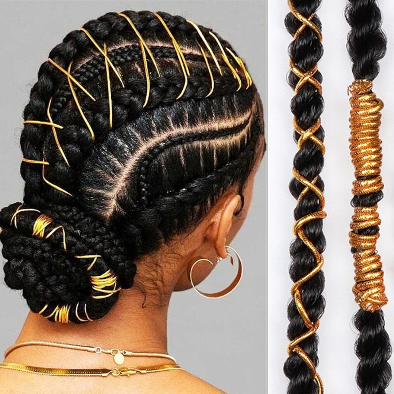 Trenzas de pelo trenzado de color dorado y plateado, cabello fino brillante, cuerdas de pelo trenzado africano, cuerda elástica trenzada