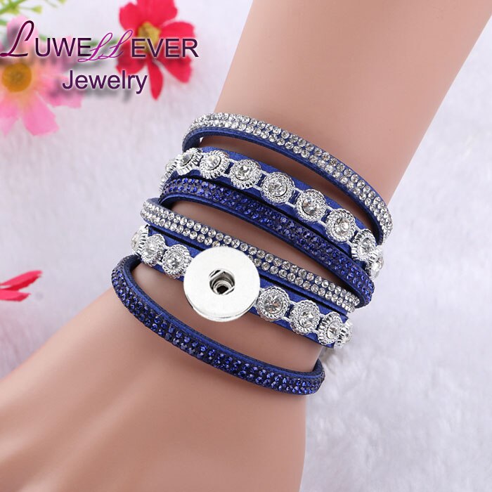 Verwisselbare Crystal 086 Steentjes Fluwelen Lederen Armband 18mm Drukknoop Sieraden Charm Bangle Voor Vrouwen 39cm: dark blue