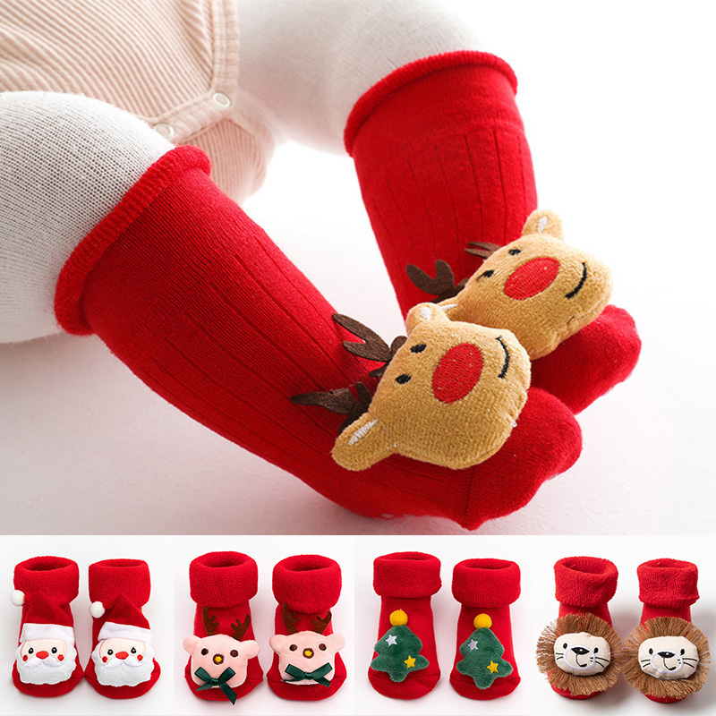 Calcetines navideños para bebé, medias suaves y cálidas, antideslizantes, de invierno