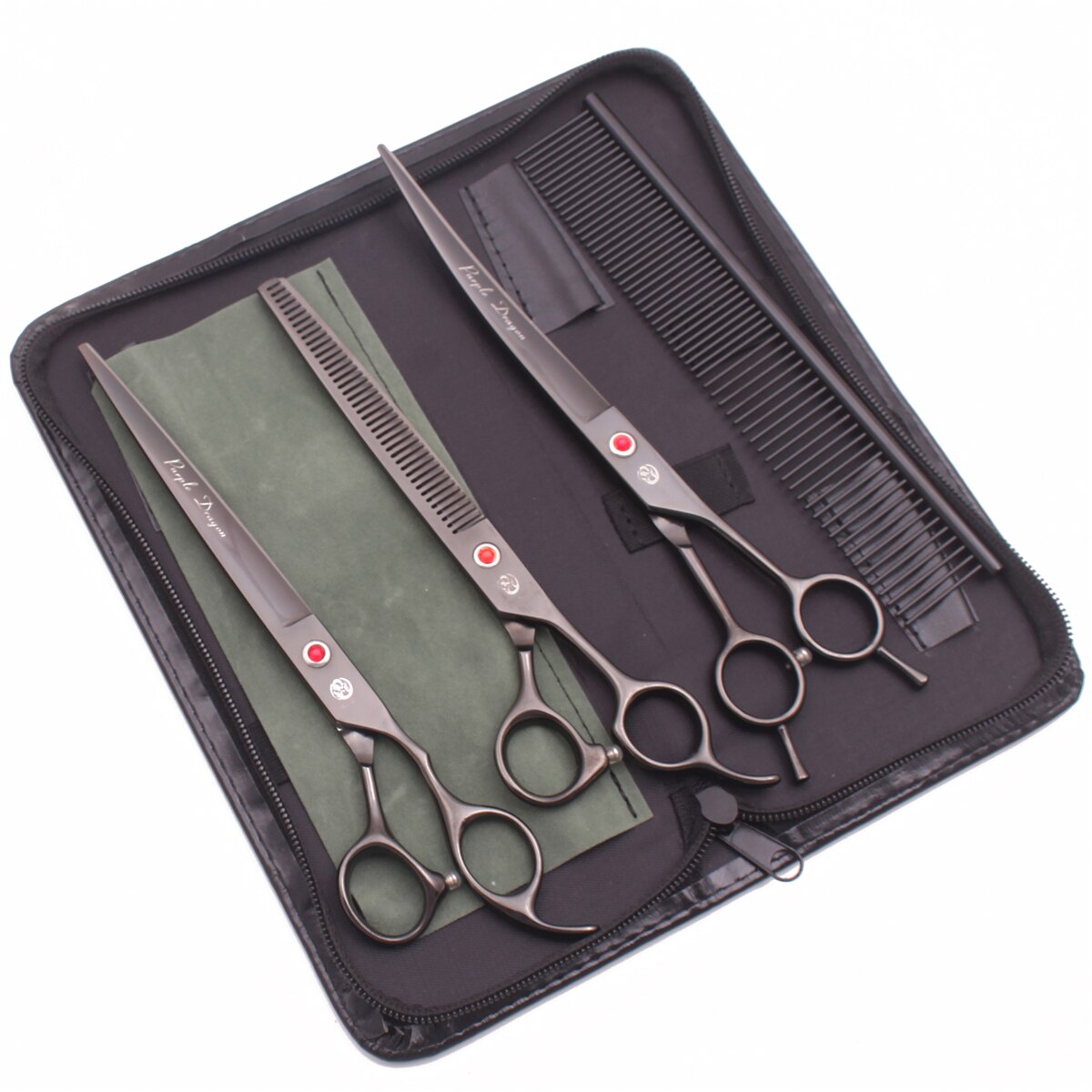 Purple Dragon 8" Stainless Dog Scissors Kit Straight Shears Thinning Shears Curved Shears Pet Scissors Grooming Scissors Z3005: Z3005 Hei U4