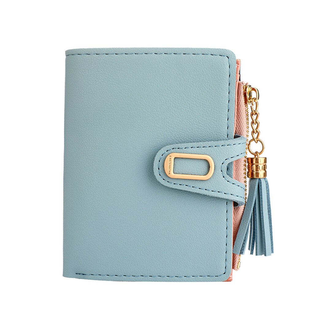 Women's Wallet Short Solid Color Handbag Buckle Tassel Mini Female Card Bag Purse Pocket Bolsas De Mujer Styles: Blue