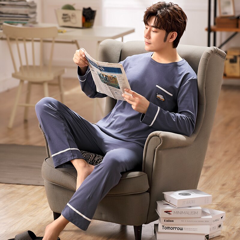 2020 jesień piżama męska z długim rękawem mężczyzna zestaw piżamy mężczyźni szara bawełniana piżama dla mężczyzn piżamy garnitur Homewear XXXXL