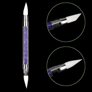 Pincel de silicona suave para decoración de uñas, pluma de pintura de goma de doble cabeza con taladro, para tallado hueco, 1 ud.: Sapphire