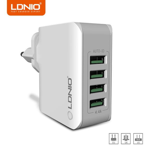 LDNIO A4403 5 V 4.4A 4-Poort Universele USB Wall Charger Adapter voor Slimme Mobiele Telefoon Oplader voor iPhone X Huawei