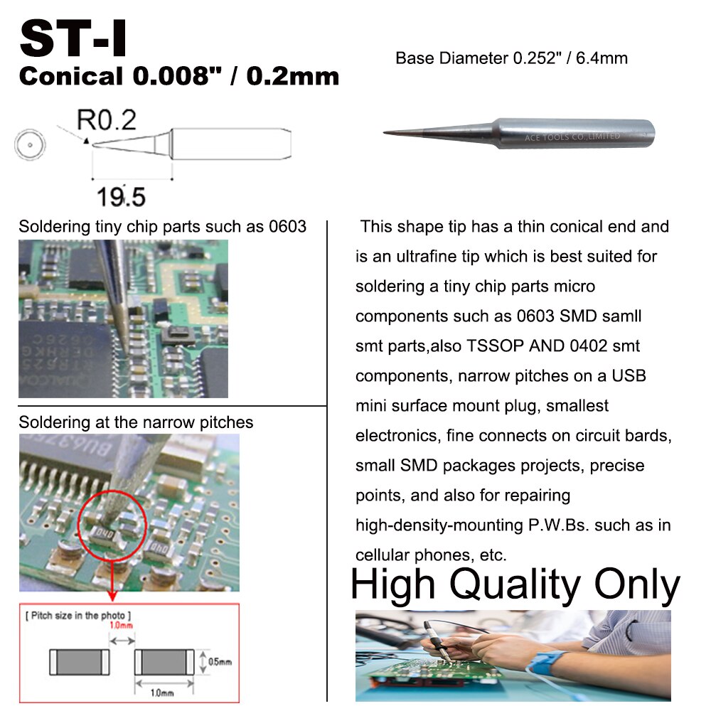 ST-I Soldering Tips Conical 0.2mm Fit WELLER SP40L SP40N SPG40 WP25 WP30 WP35 WLC100 Replace Iron Handle Nozzle Welding Bit
