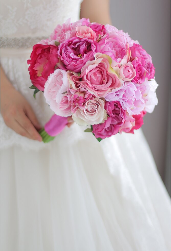 Iffo Handmade Peony Artificial bride Bouquet Pink & Pink Peony Holding flowers Bridesmaids Pink Peony Bouquet bridal