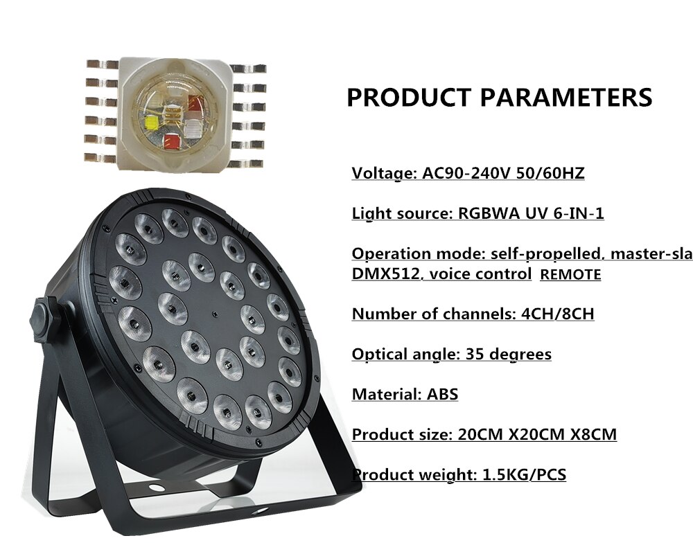 Nowe formy pilot zdalnego RGBWA + UV 6 W 1 doprowadziło par 24X1 8W lampa par/światło dyskotekowe, par doprowadziło profesjonalne sprzęt dj