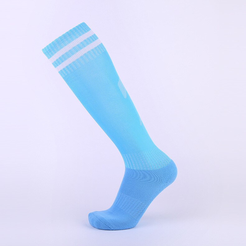 14 Color Non-slip Soccer Socks Kids & Adult Knee High Long Cotton Sport Football Team Socks Thick Towels Comfortable: Light Blue / Kids (7-12Years old)