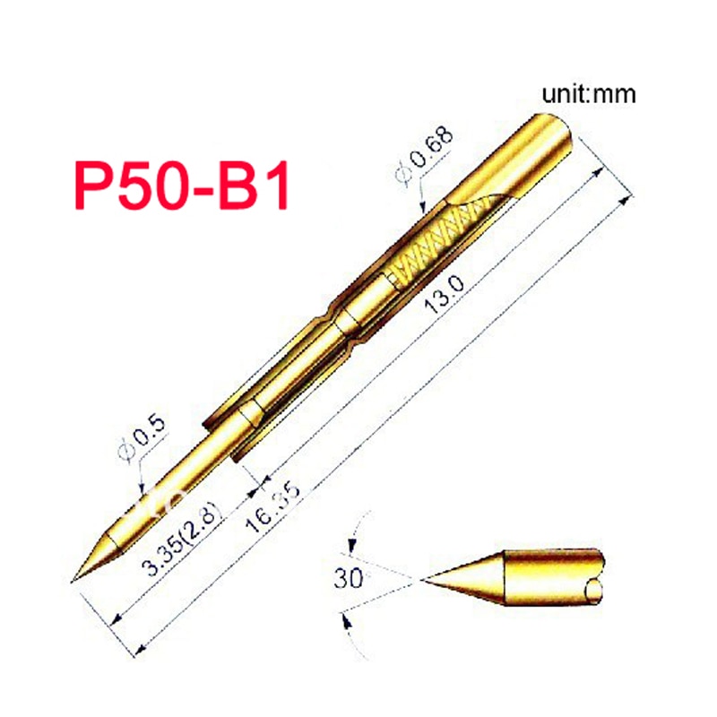 Sonda de prueba de presión de resorte Pogo Pin, diámetro de P50-B1, 100mm de longitud, 16mm, 75g, 0,68 Uds.