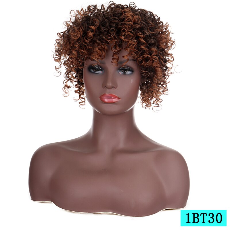 Xnaira Synthetic 20CM Faux Afro Curly Hair Wigs Women's Natural Black Gold Curly Heat-Resistant Hairpiece: 1BT30