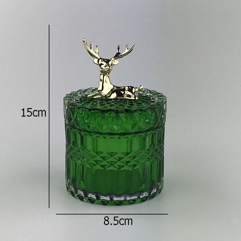 Bocaux de rangement décoratifs en forme de cerf doré, avec couvercle, bouteille en verre cristal, artisanat, collations de bureau, bonbons, décoration de salon: A-small Green