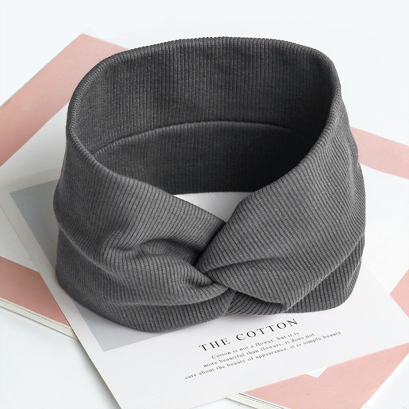 élastique noeud bandeaux sueur absorbant solide couleur bandeau pour femmes fille bébé coton croix cheveux accessoires: Gris
