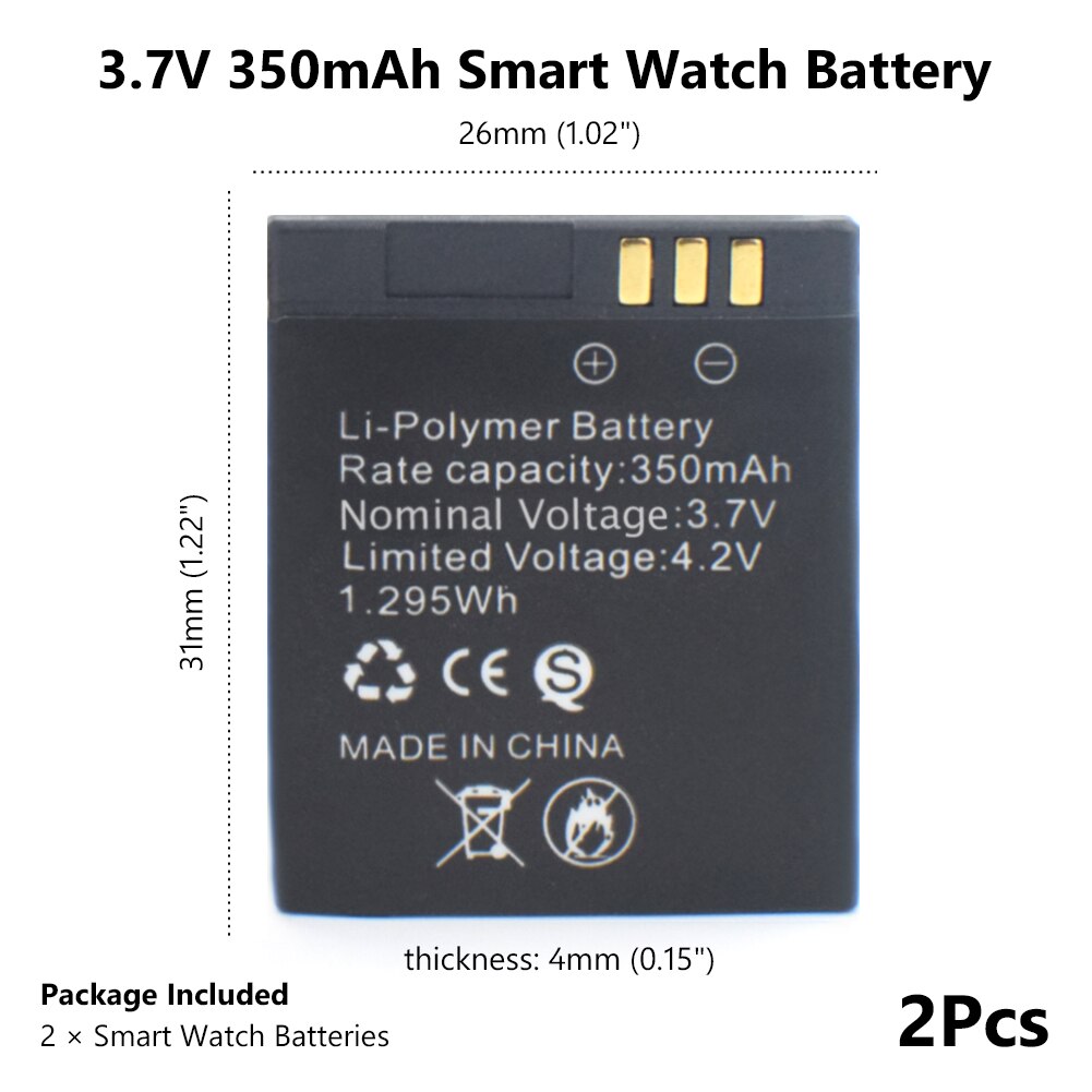 2 pièces 3.7V 350mAh Smartwatch GT08 batterie Rechargeable Lithium polymère li-polymère Batteries pour GT08 montre intelligente haute puissance