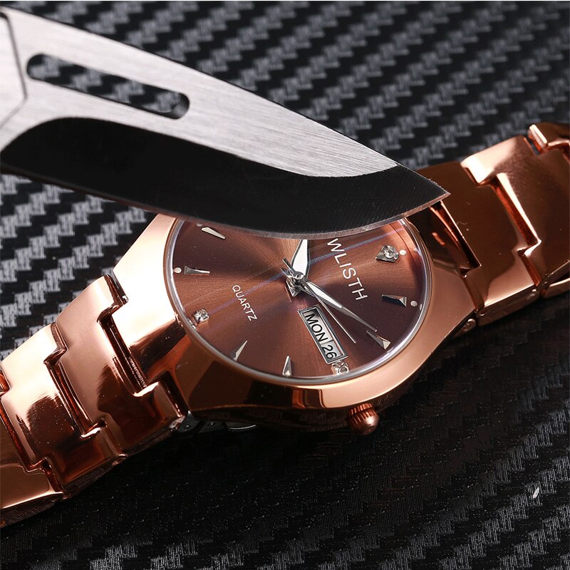 Dames Horloges Koffie Goud Glow-In-The-Dark Waterdichte Stalen Band Liefhebbers Studenten Horloges Mannen Quartz Horloge vrouwen