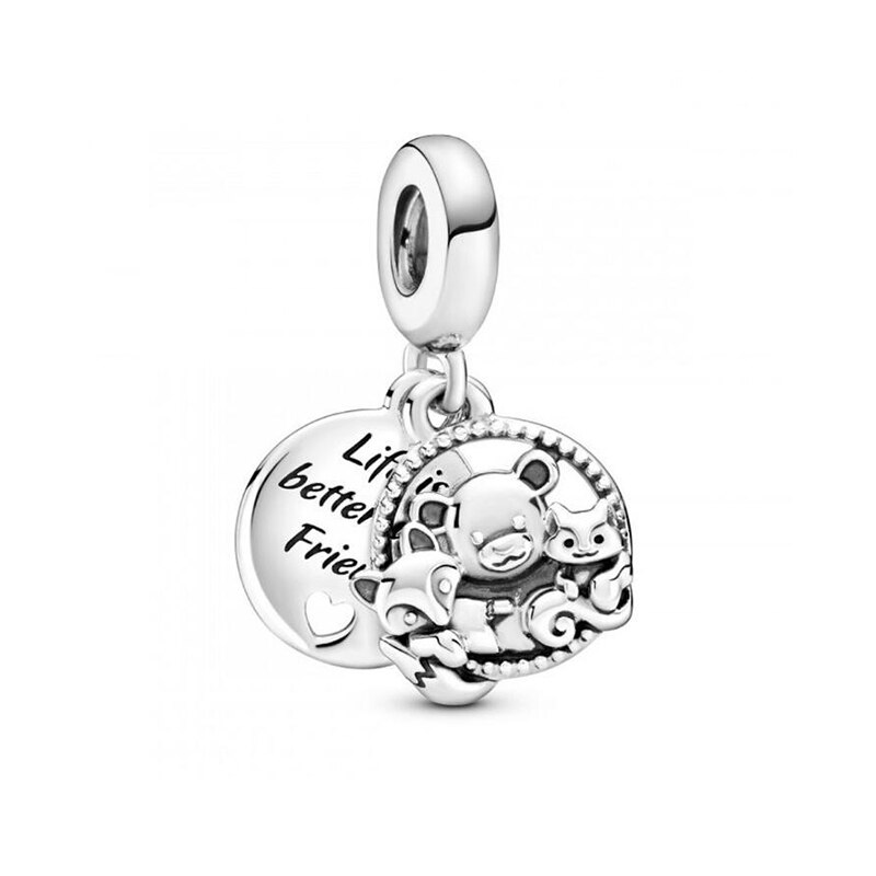 925 Sterling Silver Beads Animal Lion Snake Llama Fox Dog Charm Fit Pan Bangle Bracelet DIY Women Jewelry: Bear Fox Squirrel