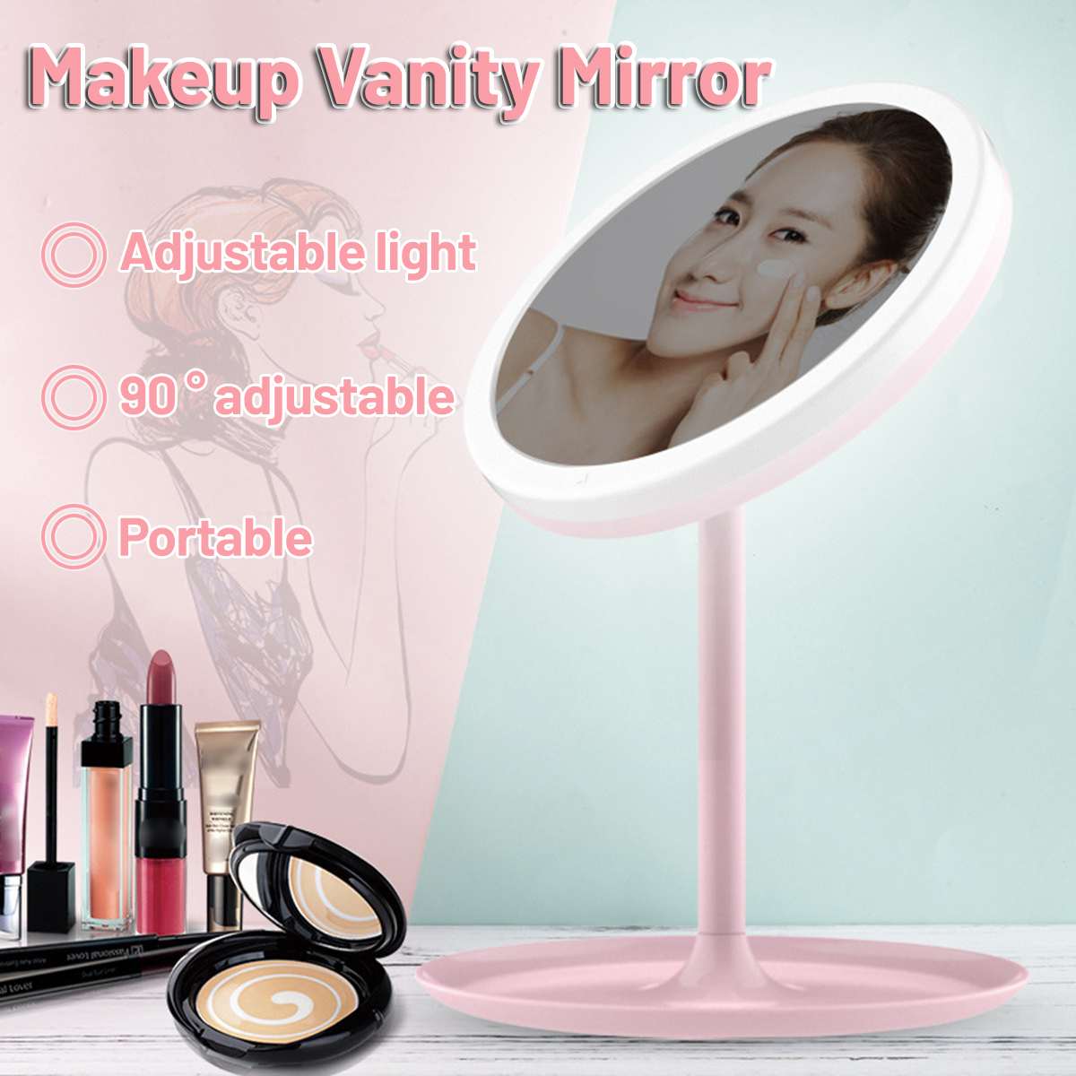 Usb led makeup spejl med lys touch screen dæmpbar makeup spejl lampe bordplade bærbart skønheds kosmetik spejl