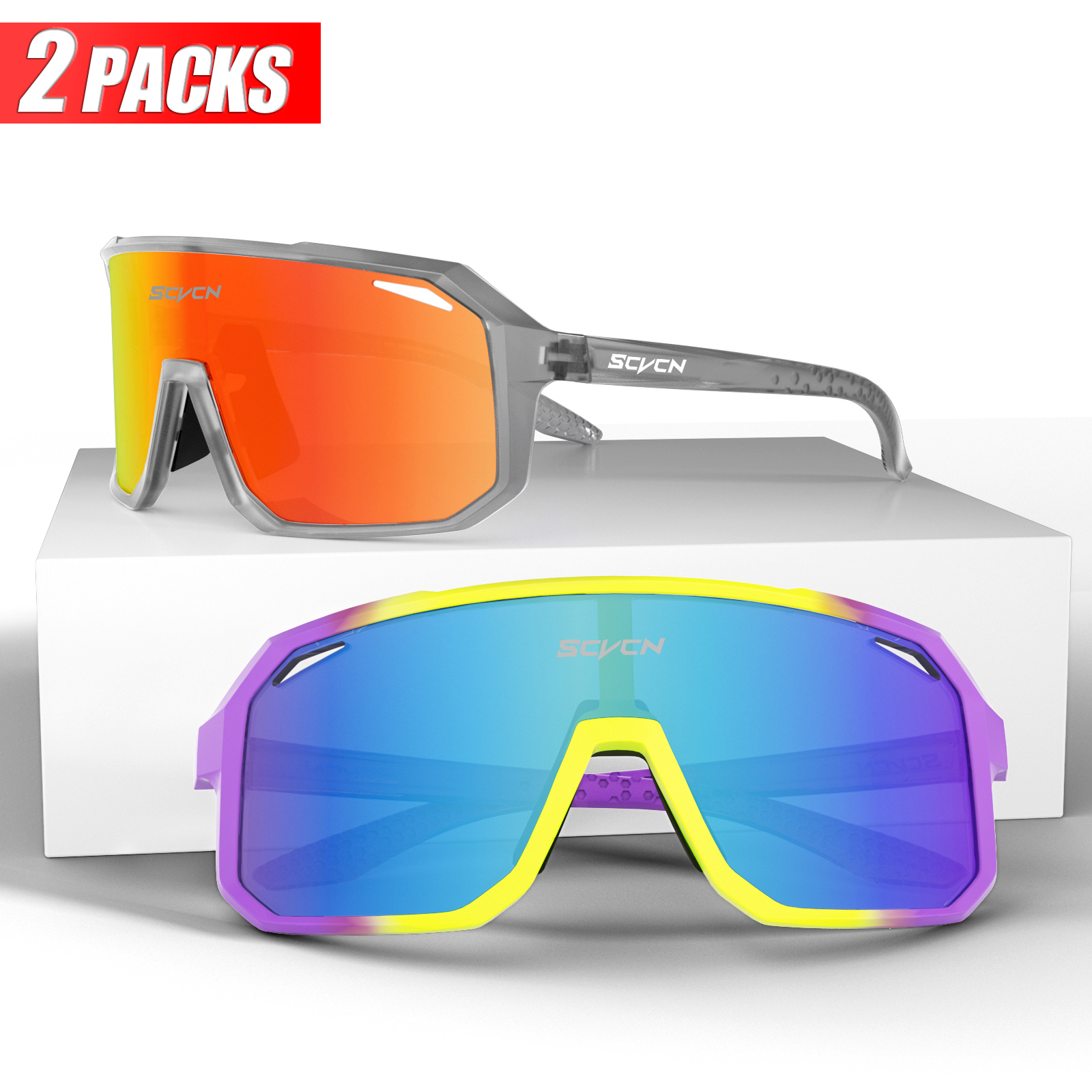 SCVCN Sport Männer UV400 Sonnenbrille Radfahren Gläser Runing Cycl Camp Bike Brillen MTB Outdoor Brille Fahrrad Frauen Jagd: Licht Grau