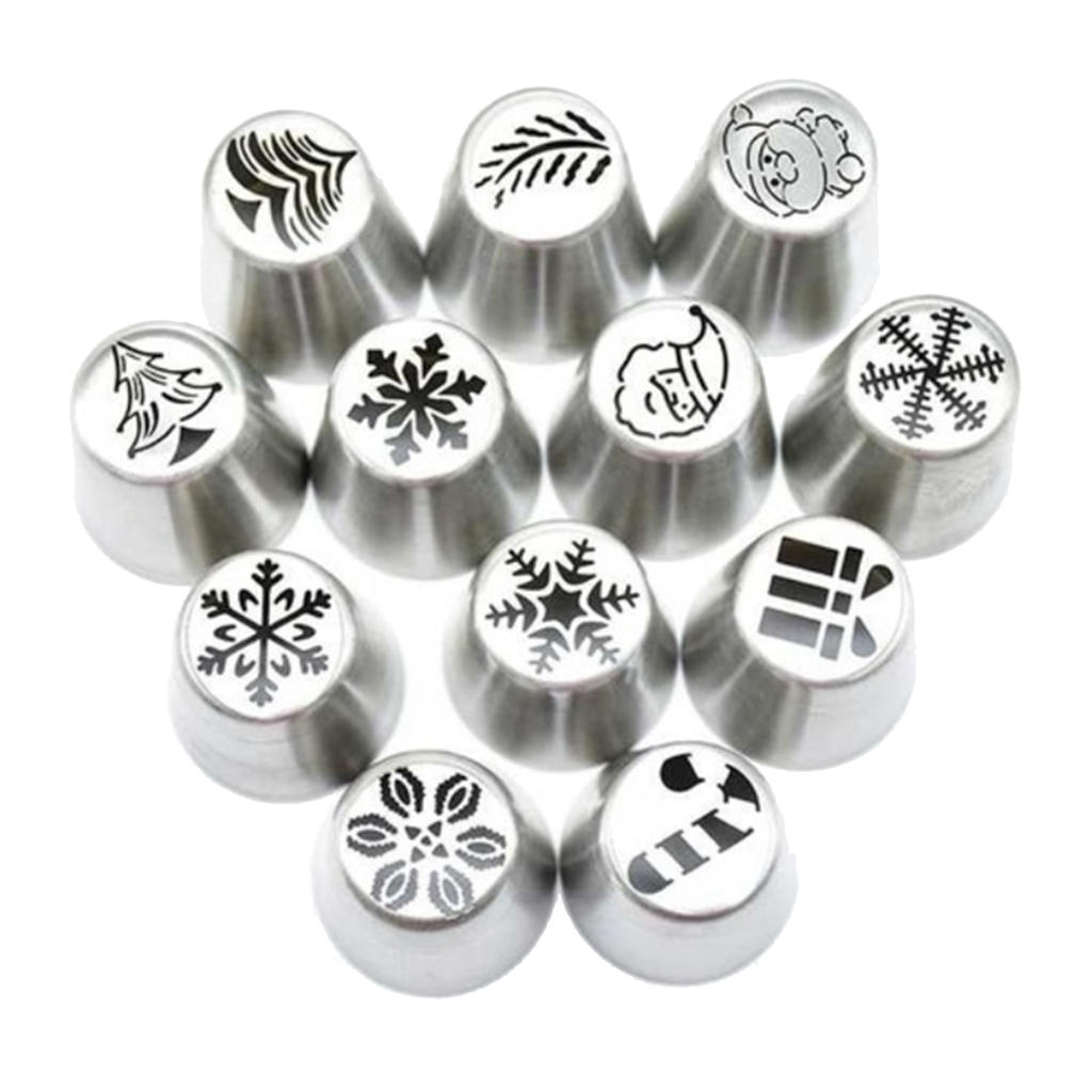 12 Stuks Rvs Kerst Pastry Icing Piping Nozzle Set, Grote Bakken