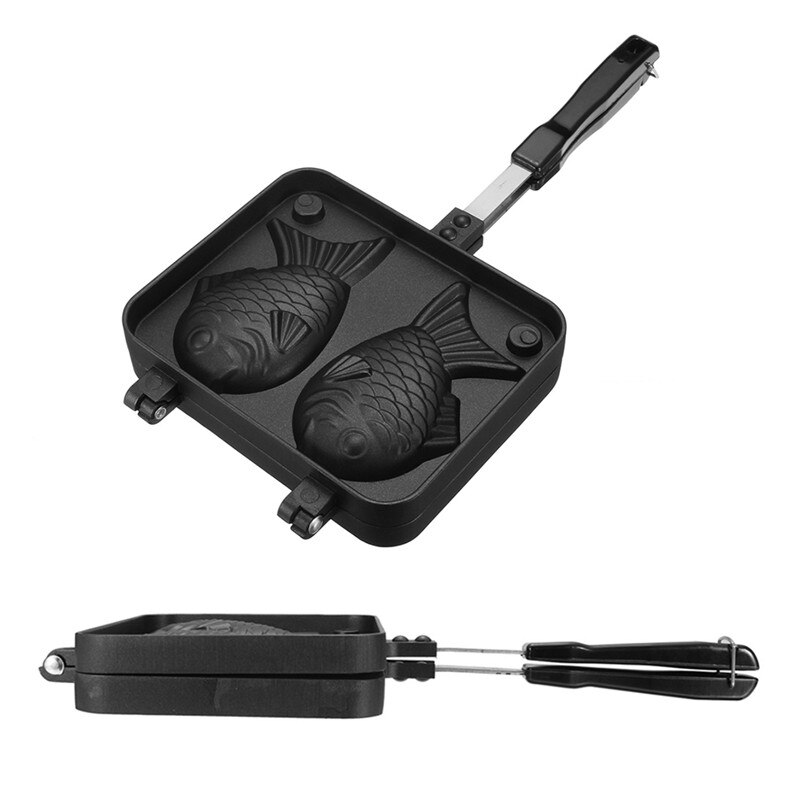 VOGVIGO Home Japanese Non-Stick Taiyaki Fish-Shaped Bakeware Waffle Pan Maker 2 Molds Cake Baking Tools